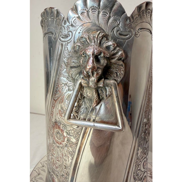 Antique 1800's Tooled Silverplate Lion Handles Champagne Wine Chiller Ice Bucket For Sale - Image 14 of 14