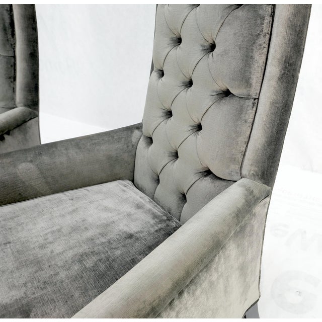 Gray Pair of Tall Tufted Backs Black Lacquer Frames Decorative Arm Chairs Thrones For Sale - Image 8 of 16