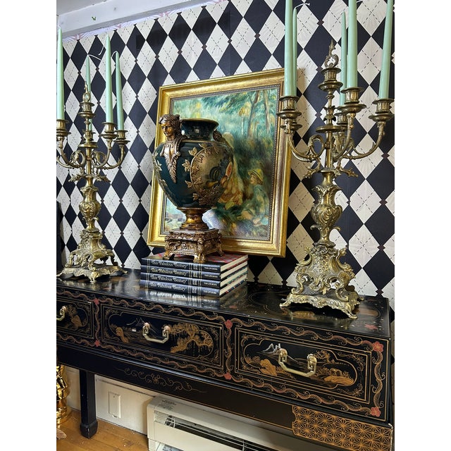 Pair of Grand Scale Brass Rococo Revival Six-Light Candelabra, 28"h For Sale - Image 12 of 15