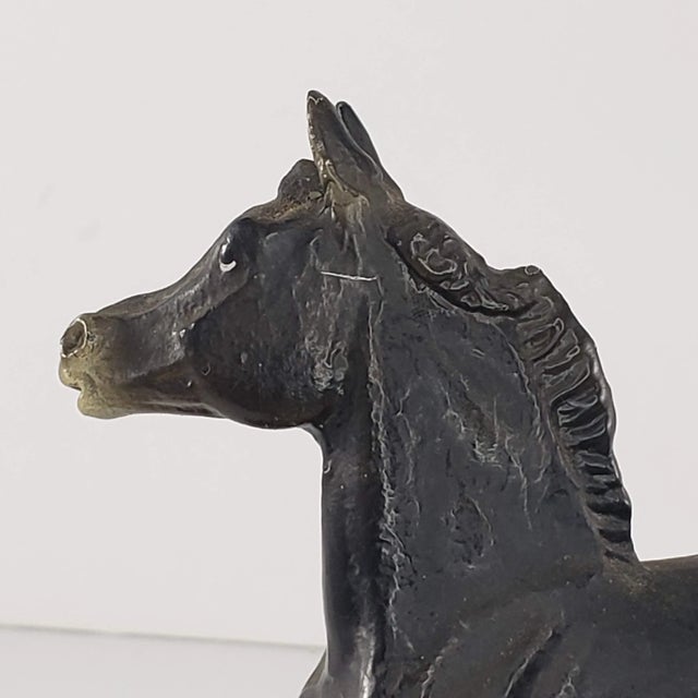 Black Vintage Mid Century Metal Foal Baby Horse on Wood Base Bookend For Sale - Image 8 of 9