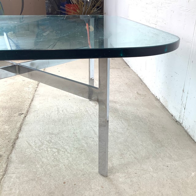 Mid-Century Glass Coffee Table With Sculptural Chrome X Base For Sale In Philadelphia - Image 6 of 12