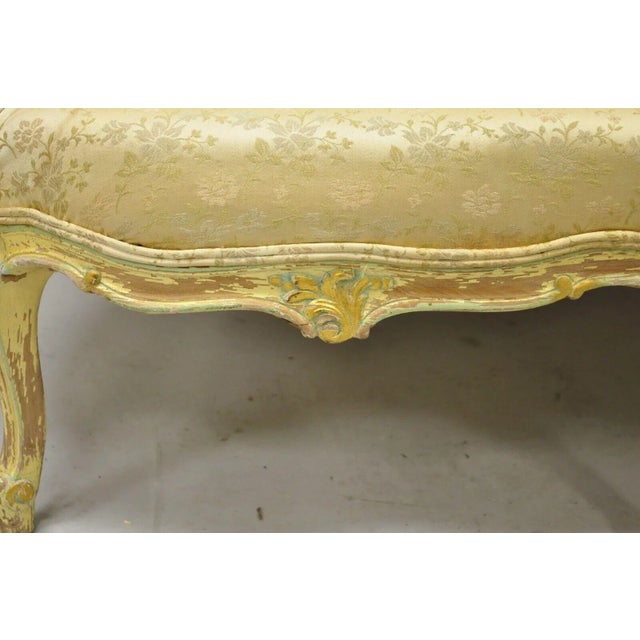 Yellow Vintage French Louis XV Rococo Style Yellow & Green Settee Loveseat Sofa For Sale - Image 8 of 12