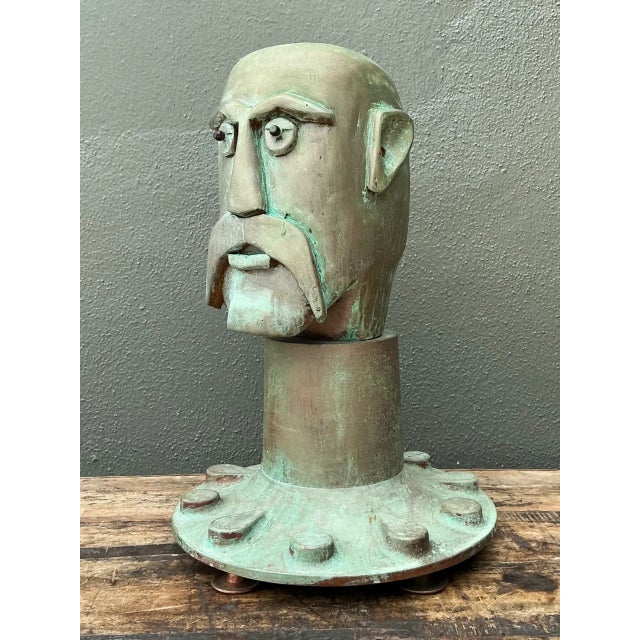 Verdigris Vintage Steampunk Patinated Resin Bust of Man For Sale - Image 8 of 14