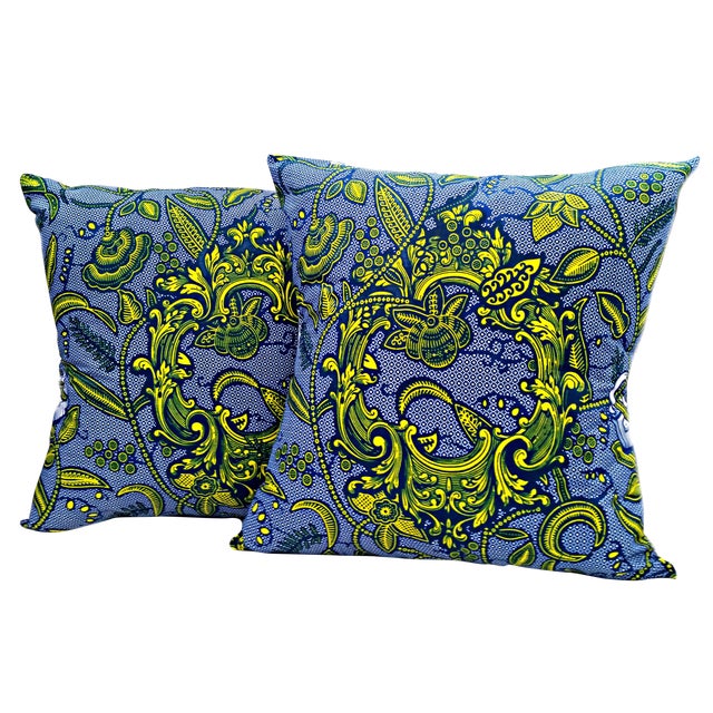 Lock Key Blue African Print Fabric Pillow Covers A Pair Chairish