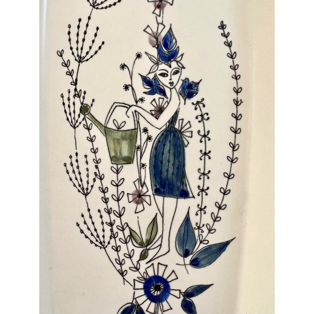 Mid-Century Modern Mid-Century Stavangerflint Hand-Painted Ceramic Tray With Gardener Motif, Norway For Sale - Image 3 of 6