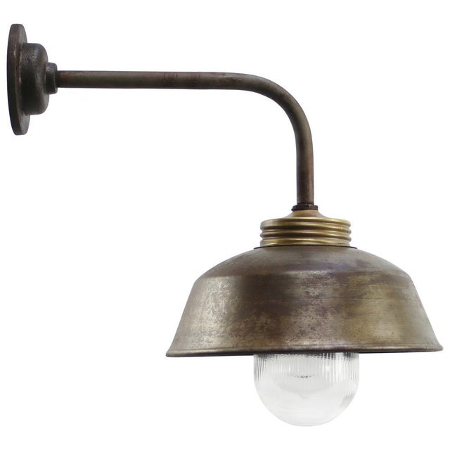 Vintage Industrial Brass with Clear Striped Glass Wall Light For Sale - Image 5 of 5