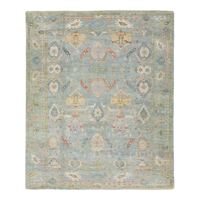 Apadana's Modern Sultanabad Allover Designed Wool Rug Handmade in Light Blue For Sale