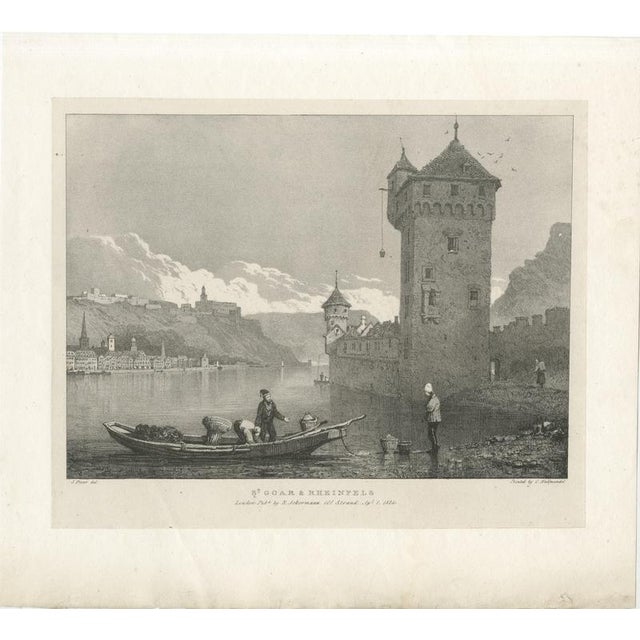 St Goar & Rheinfels Rhine View, Romantic Landscape Engraving, 1824 This atmospheric early 19th-century engraving depicts...