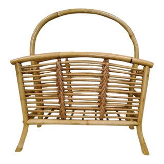 Vintage Mid-Century Bamboo and Rattan Magazine Holder - Franco Albini Style For Sale