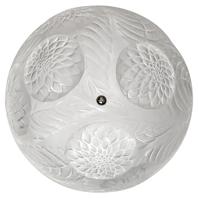 French Art Deco Flush Mount by René Lalique model Dahlias was designed in 1921 in great condition. Hemispherical clear...