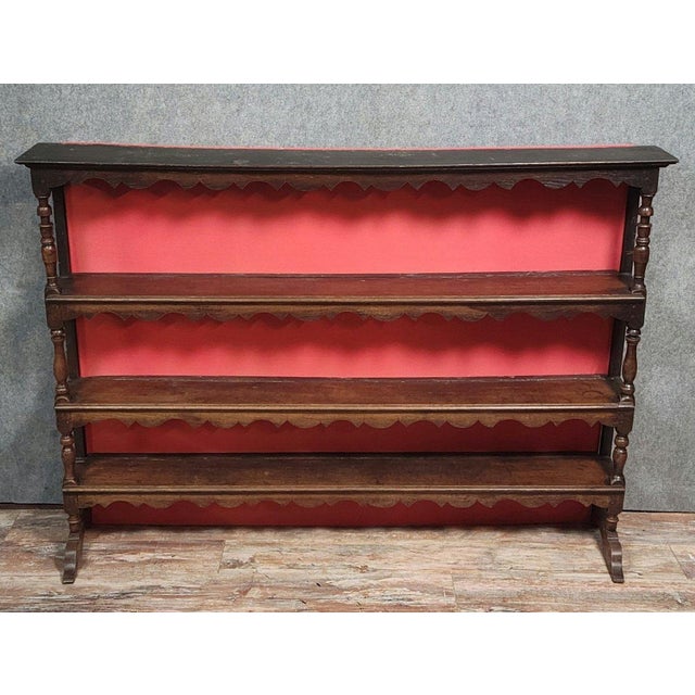 Very large Louis XIII period sideboard in solid oak with 3 shelves, turned columns, and rear back. H124 x 175cm