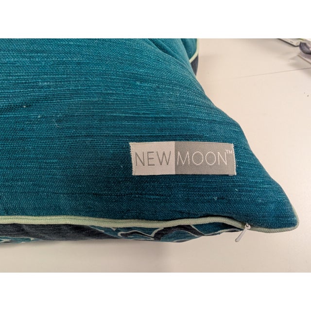 New Moon Navy Blue and Teal Medallion Printed Pillow For Sale In Minneapolis - Image 6 of 6