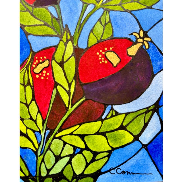 Original Watercolor Painting “Stained Glass Pomegranates” For Sale - Image 4 of 11