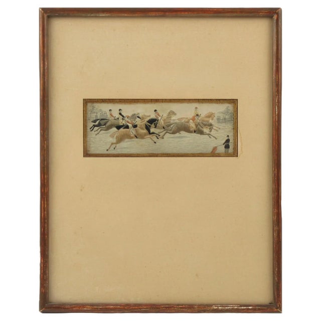 Silk Embroidery Art Work Horse Race, France 19th Century, Framed For Sale - Image 13 of 13