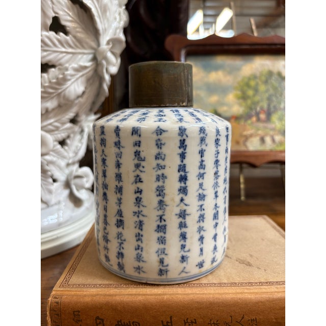 Late 19th Century Porcelain Blue & White Chinese Tea Box or Poem Jar For Sale - Image 9 of 11