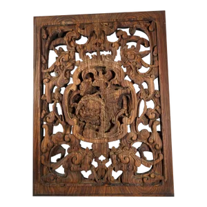 Antique Chinese Carved Wooden Panel With Foo Lion Dog