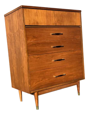 Mid Century Modern Vintage Tall Highboy Dresser With Brass Hardware