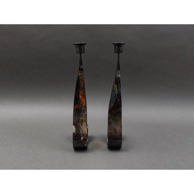 Mid-Century Modern Mid 20th Century Fala Italy Guido Neist Modernist Silver Plated Candlestick Candle Holder Pair For Sale - Image 3 of 9