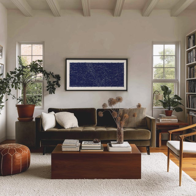 This very wide format print is based on a restored and very rare Antique German Constellation Map from 1849, and has bold...