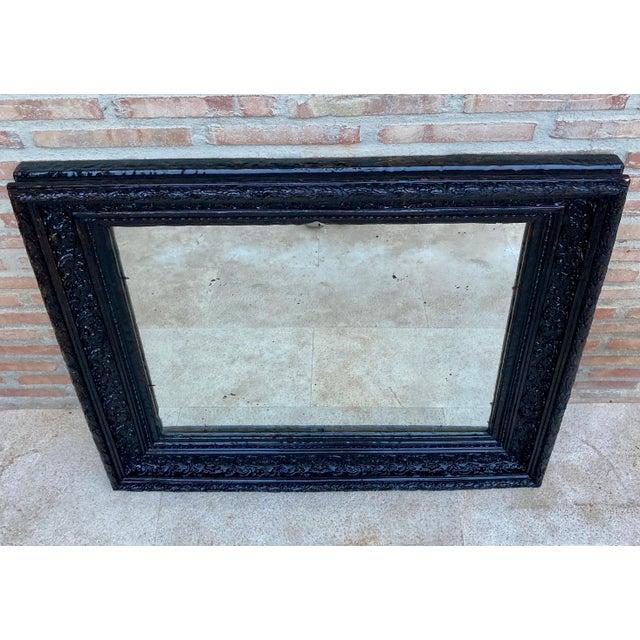 French Dark Framed Carved Wood Wall Mirror, 1920 For Sale - Image 18 of 18