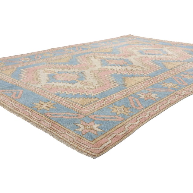 53939 Vintage Pink Turkish Oushak Rug, 04'11 x 07'02. Antique-washed Turkish Oushak rugs undergo a unique washing process...