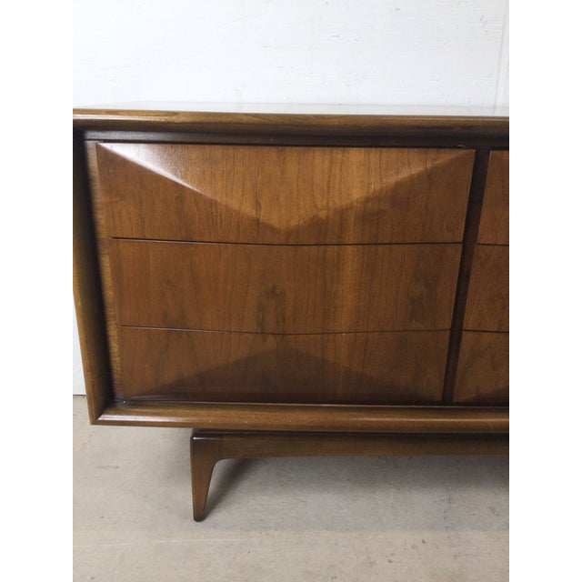 Mid Century Modern Lowboy Dresser With Unique Diamond Front by United Furniture For Sale - Image 16 of 17