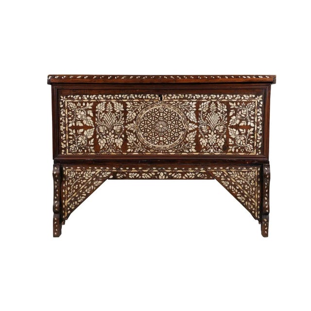 Wood Antique Mother of Pearl Inlay Wedding Trunk For Sale - Image 7 of 13