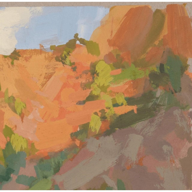 To the Brim by Judd Mercer | Gouache On Paper Landscape of colorful hills and greenery. For Sale - Image 4 of 5
