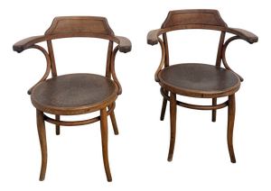 Bent Beechwood Desk Chairs with Pyrographed Seats from Thonet, 1930s, Set of 2