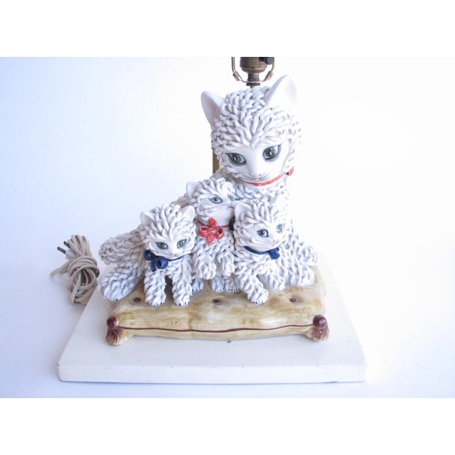 1950s Italian Majolica Ceramic Spaghetti Cat And Kittens Figurine On Pillow Table Lamp Chairish