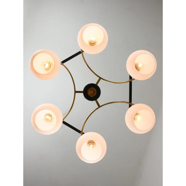 Mid-Century Modern Brass and Opaline Chandelier, Italy For Sale - Image 14 of 18