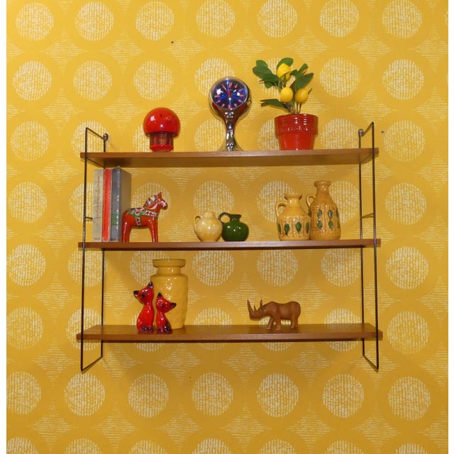 Wood and Wire String Shelf in Walnut with Black Ladders, 1960s For Sale - Image 14 of 14