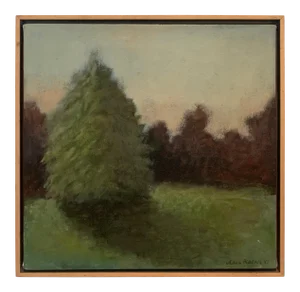 Signed Acrylic on Canvas Landscape Painting of Trees and Shadow in Wood Frame