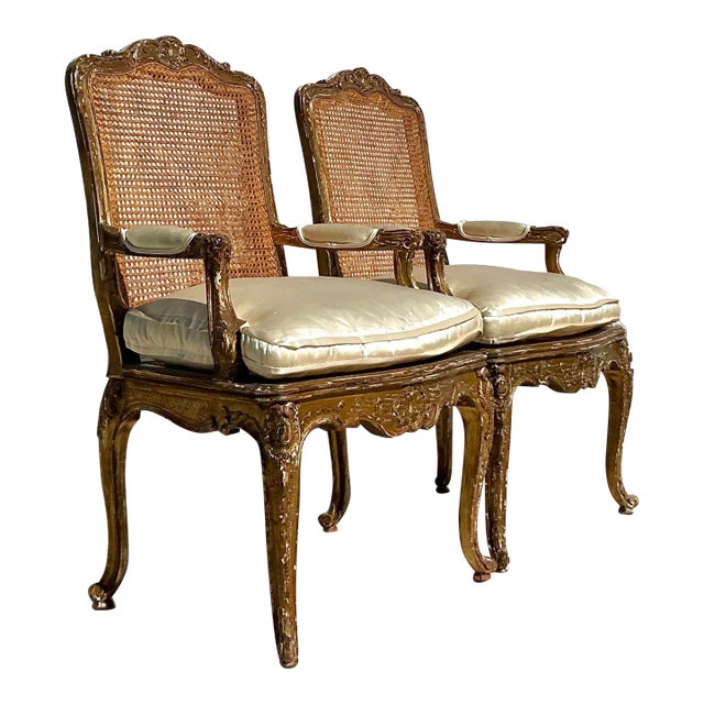 Vintage Regency 19th Century Cane Back Fauteuil Chairs - a Pair For Sale