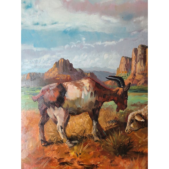 1970s Filastro Mottola Pastoral Oil Painting Native American Navajo Girl Sheep Desert For Sale - Image 4 of 15