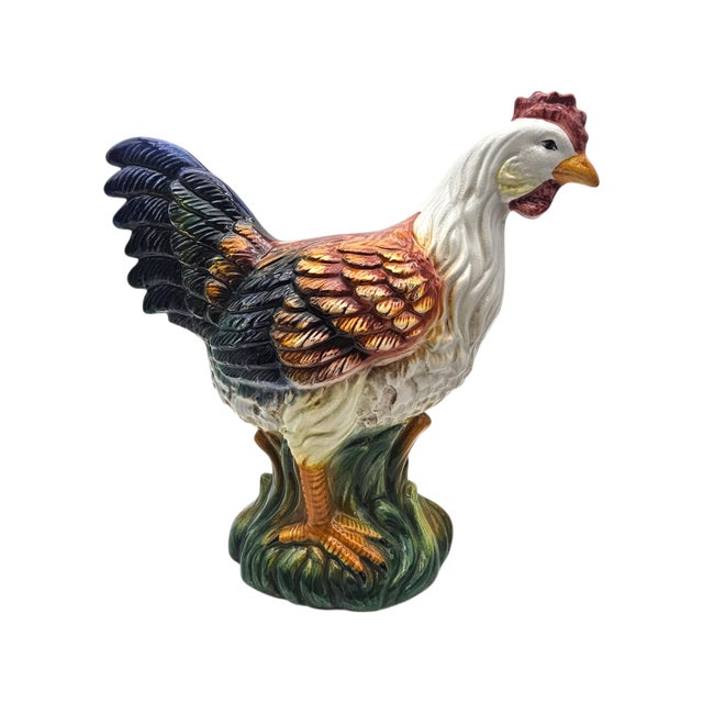 Italian Ceramic Rooster & Hen Pair 20" | Hand-Painted Signed Italy For Sale - Image 4 of 16