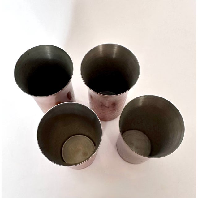 Bauhaus Vintage Copper Plated Tin Cups W/ Saucers, Set of 4 For Sale - Image 3 of 6