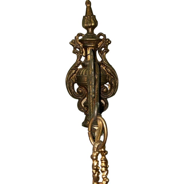 1940s Italian Rococco Style Brass Lantern Hanging Wall Sconce W/ Etched Glass Panels For Sale - Image 15 of 16