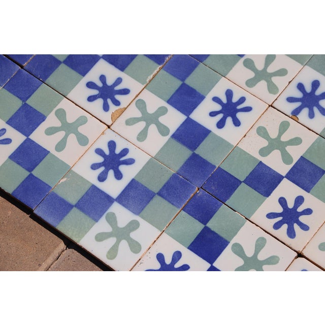 Ceramic 1900s Set of Sixty Antique Tiles, Green, Dark Blue and White, Portuguese For Sale - Image 7 of 18