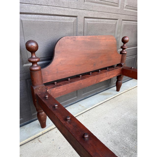 Wood 19th Century Antique Cannonball Wooden Rope Full Bedframe For Sale - Image 7 of 9