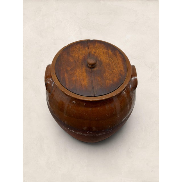 Late 19th Century Late 19th Century Antique French Brown Glazed Confit Pot With Wooden Lid For Sale - Image 5 of 9