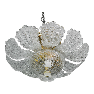 Charming Transparent Murano Glass Leave Ceiling Light or Chandelier, 1970s