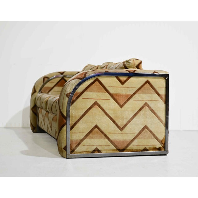 Textile 1970s Chrome Frame Sled Base Loveseat Geometric Chevron Upholstery For Sale - Image 7 of 14