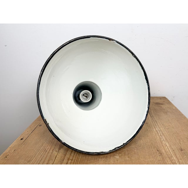 Industrial Green Enamel Factory Lamp with Cast Iron Top, 1960s For Sale - Image 16 of 17