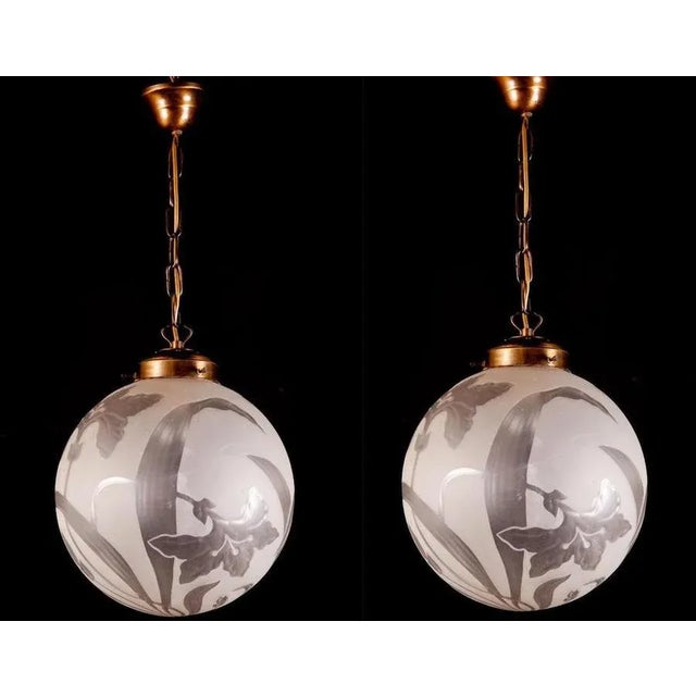 Gold Liberty Engraved Glass Sphere Chandelier or Lantern, Italy, 1940 For Sale - Image 8 of 16