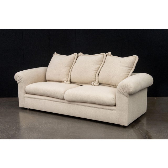 Modern Beige Upholstered Three-Seat Sofa For Sale - Image 4 of 7