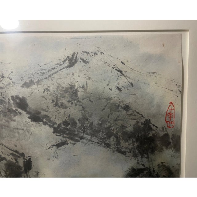 Paint Large Vintage 1992 Original Chinese Ink Watercolor Mountain Landscape Painting For Sale - Image 7 of 17