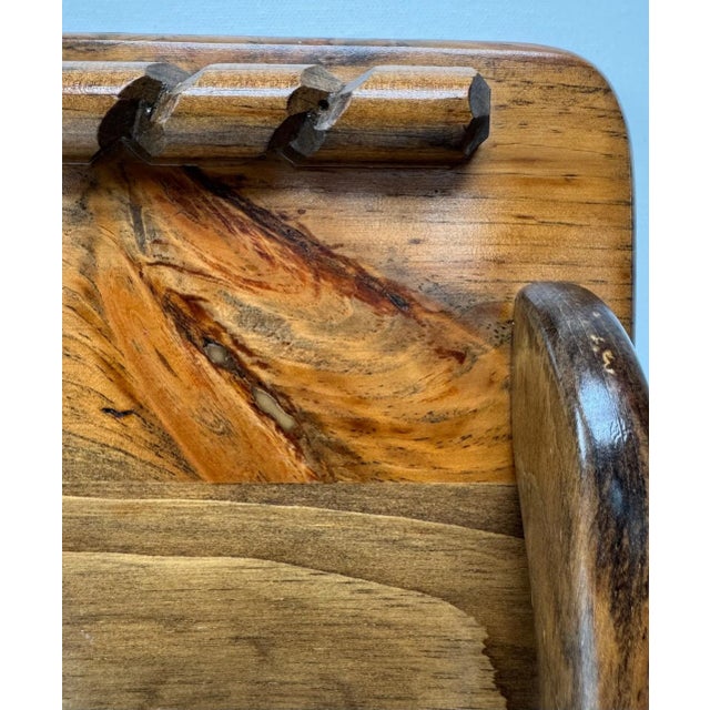 Vintage Handcrafted Wood Bar Tray With Pyrography Sailing Ship For Sale - Image 6 of 8