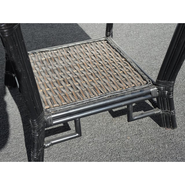 Black Vintage Chinese Chippendale Bamboo Rattan End Table For Sale - Image 9 of 16