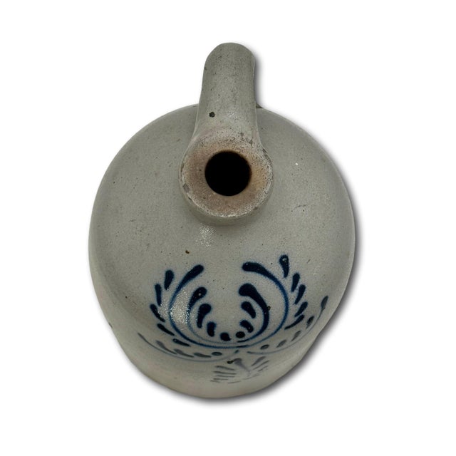 Blue Nice Small 1 Gallon Size Antique Early American Blue Decorated Stoneware Spirits Jug - Circa Late 19th Century For Sale - Image 8 of 18